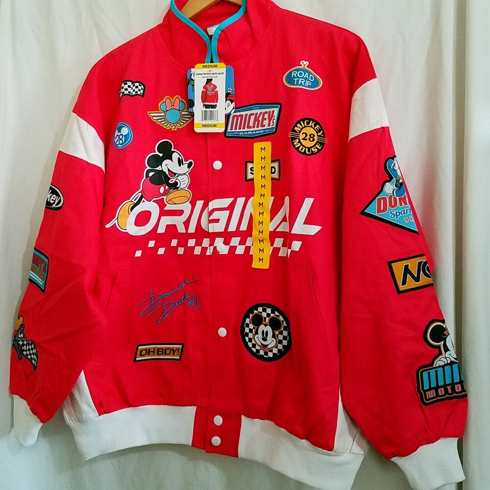 Women’s Red Character Patch Moto Jacket – Size Medium – Relaxed Fit – New - Picture 3 of 14